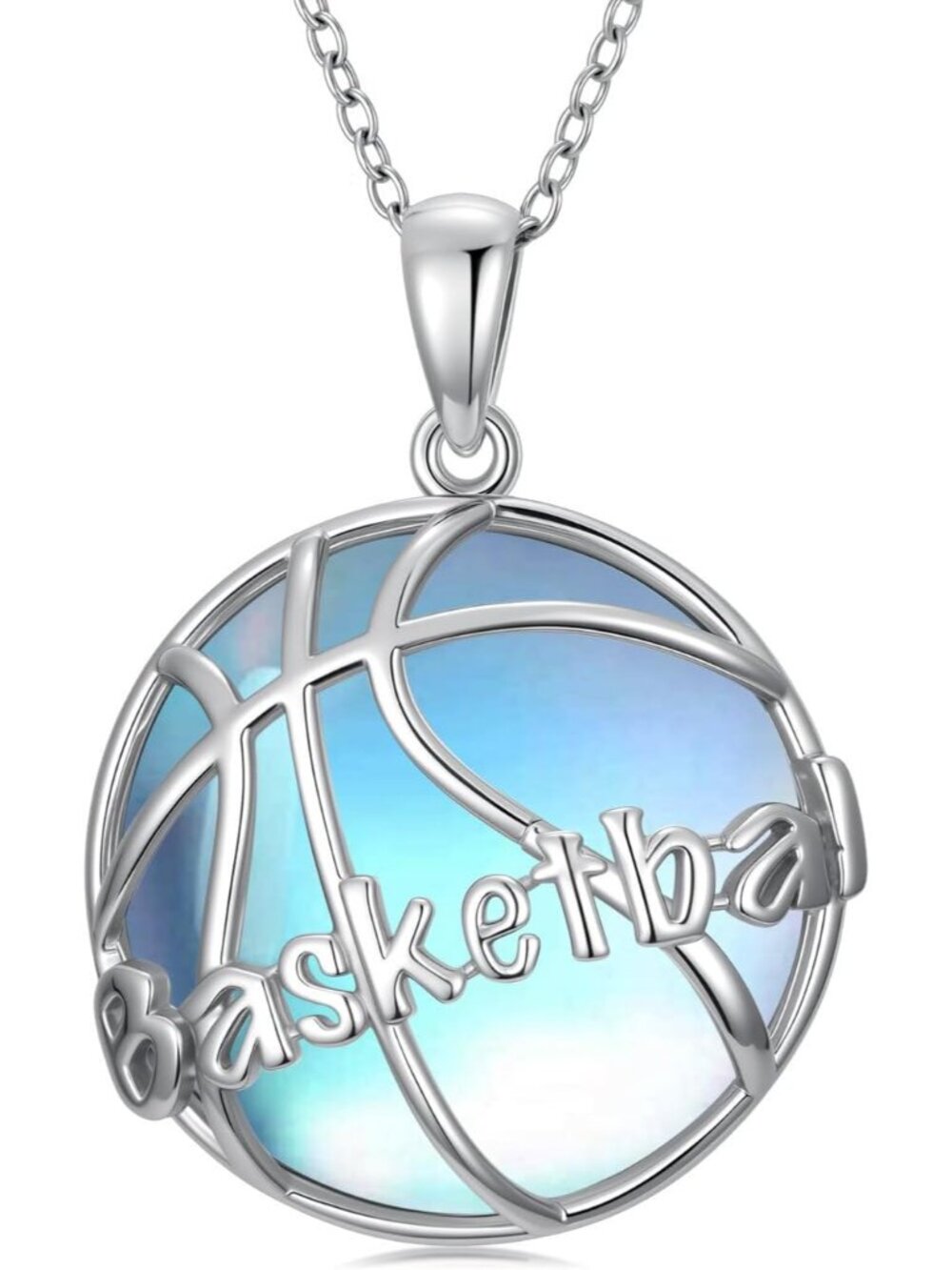Moonstone Basketball Necklace for Women 925 Sterling Silver Sports Pendant Baske